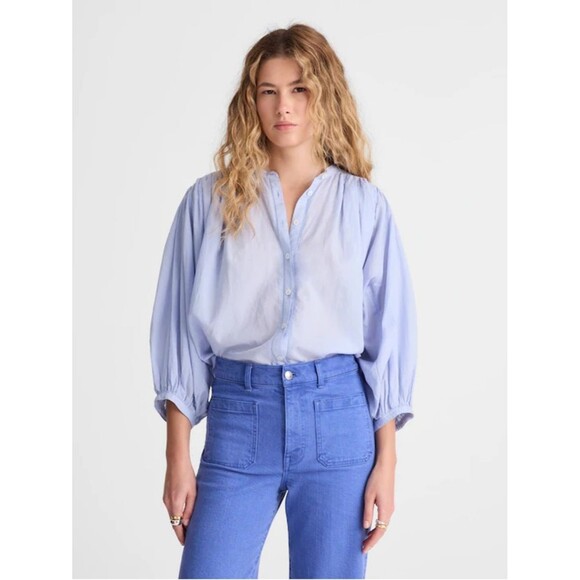Madewell Tops - Madewell Shirred Crewneck Button-Up Top Women’s Medium Tranquil Blue Lightweight